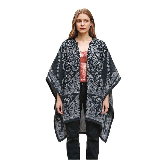 Marc New York Poncho Wrap One Size Cozy Open Front Shawl Kimono Oversized Gray - Picture 13 of 14